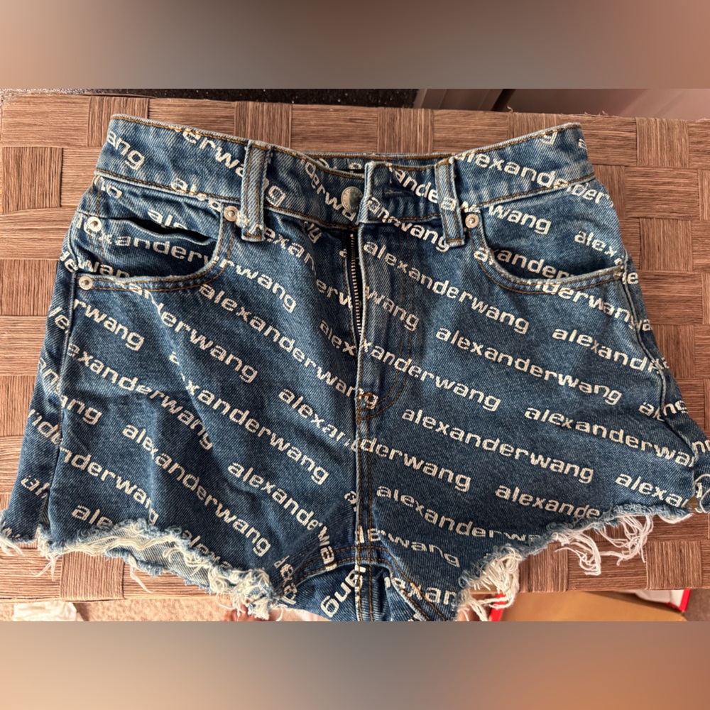 Alexander Wang Logo Print Blue Denim Shorts